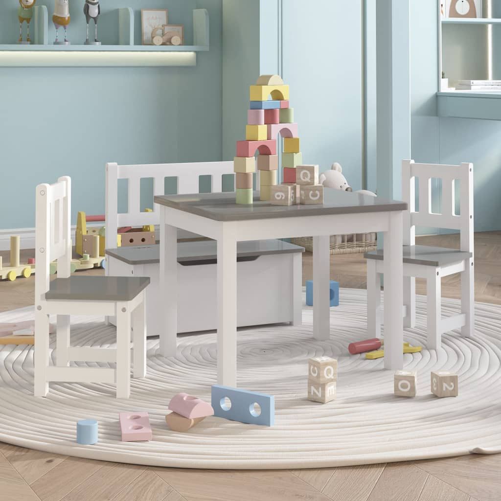 Set Tavolo e Sedie per Bambini 4 Pezzi Bianco e Grigio in MDF vidaXL