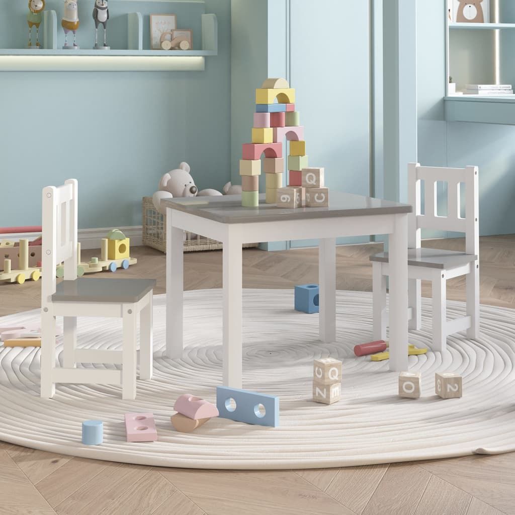 Set Tavolo e Sedie per Bambini 3 Pezzi Bianco e Grigio in MDF vidaXL