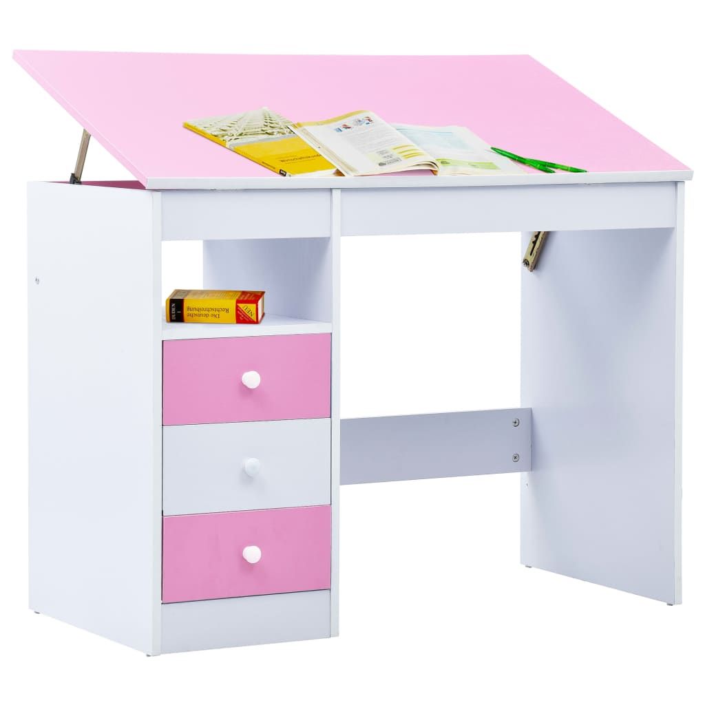 Scrivania da Disegno per Bambini Inclinabile Rosa e Bianca vidaXL