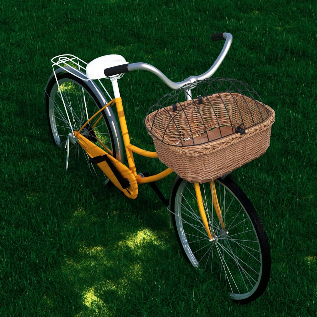 Cestino Anteriore Bici con Copertura 50x45x35cm Salice Naturale vidaXL