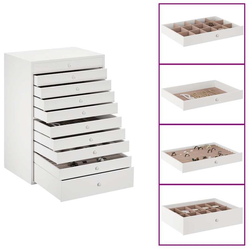 Portagioie a 10 ripiani con porta orologi bianco 29x20,5x40,5 cm vidaXL