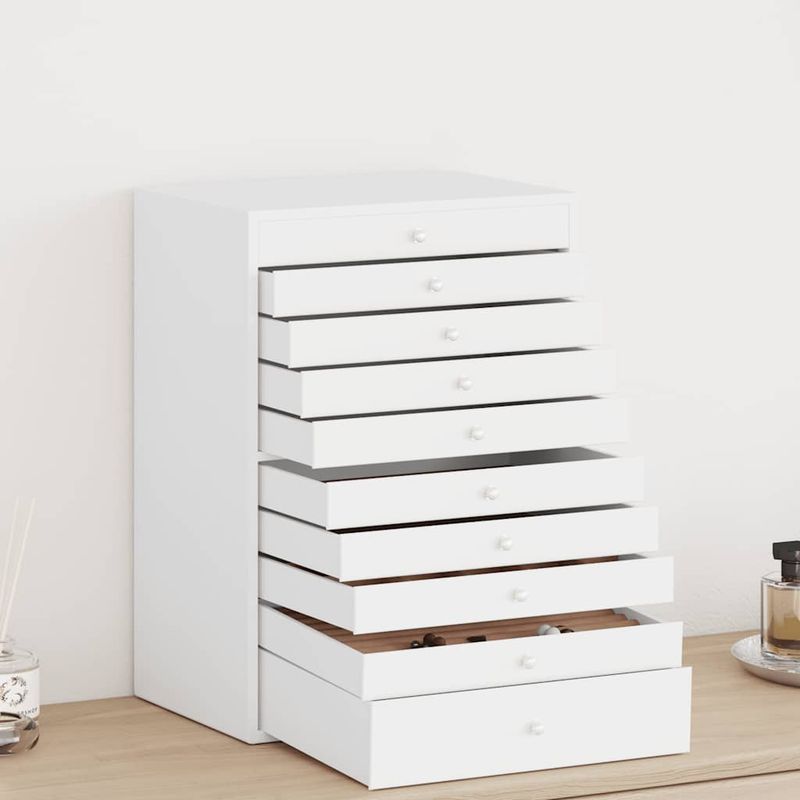 Portagioie a 10 ripiani con porta orologi bianco 29x20,5x40,5 cm vidaXL