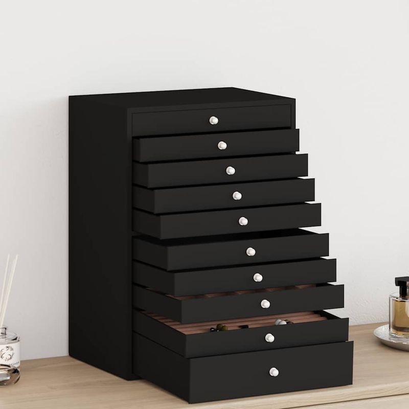Portagioie a 10 ripiani con porta orologi nero 29x20,5x40,5 cm vidaXL