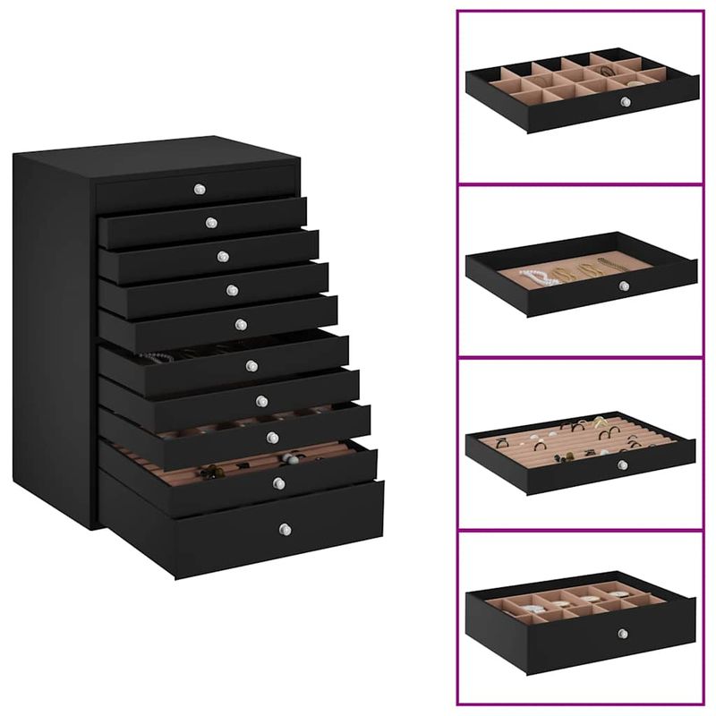 Portagioie a 10 ripiani con porta orologi nero 29x20,5x40,5 cm vidaXL