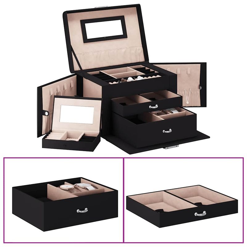 Portagioie a 3 Strati con Specchio Bloccabile Nero 26x18x17,5cm vidaXL