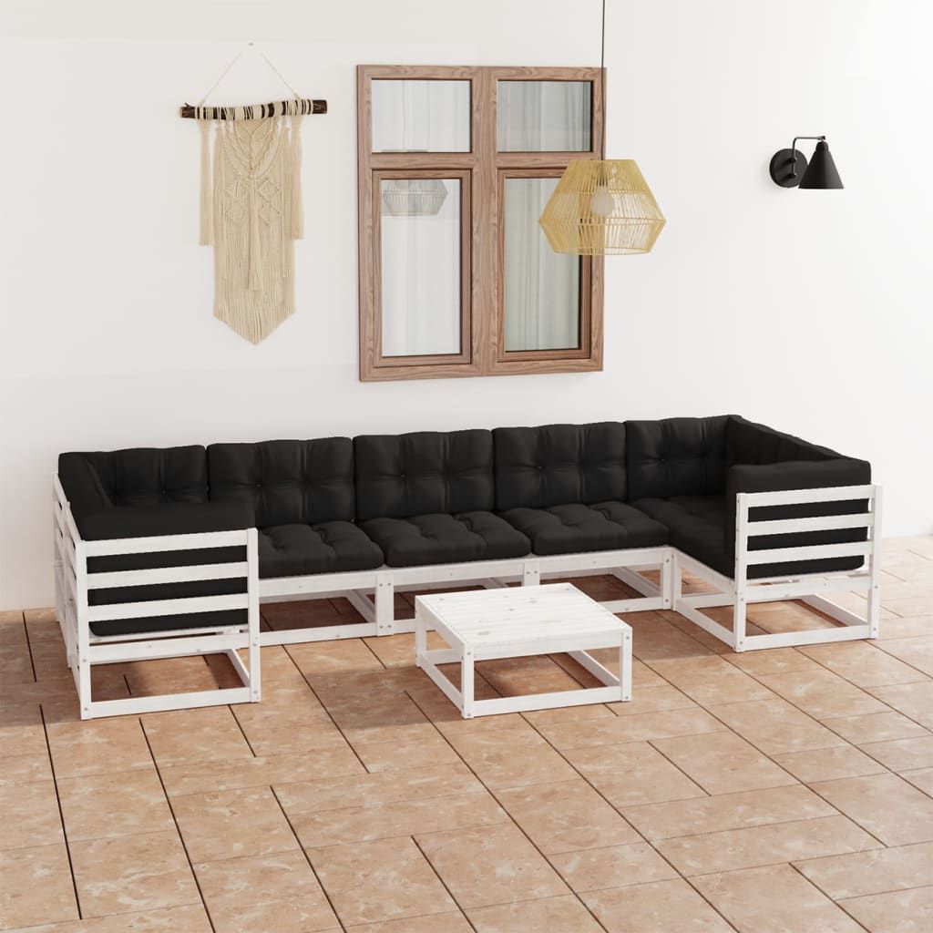 Set Salotto Giardino 8pz con Cuscini Bianco Legno Massello Pino vidaXL