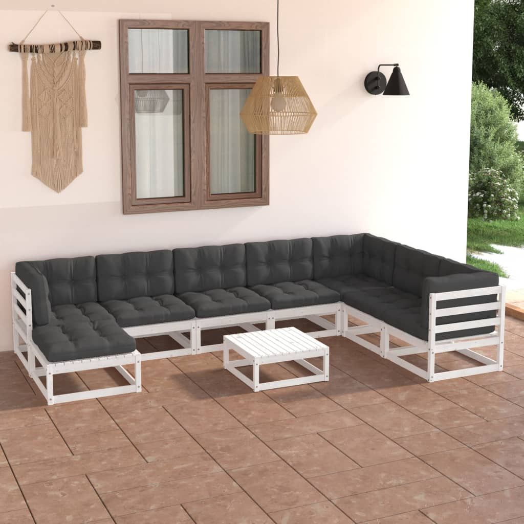 Set Salotto Giardino 9 pz Cuscini Antracite Legno Massello Pino vidaXL