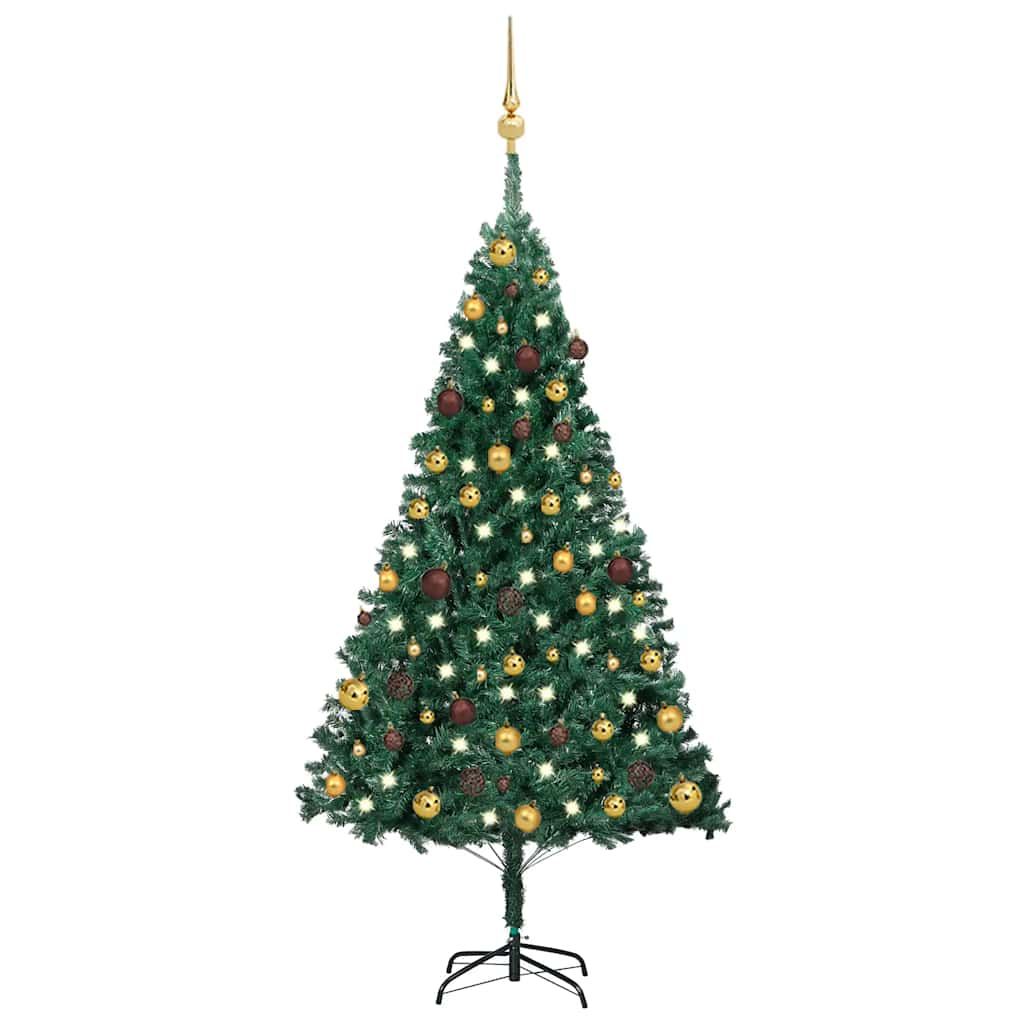 Albero di Natale Preilluminato con Palline Verde 150 cm PVC vidaXL