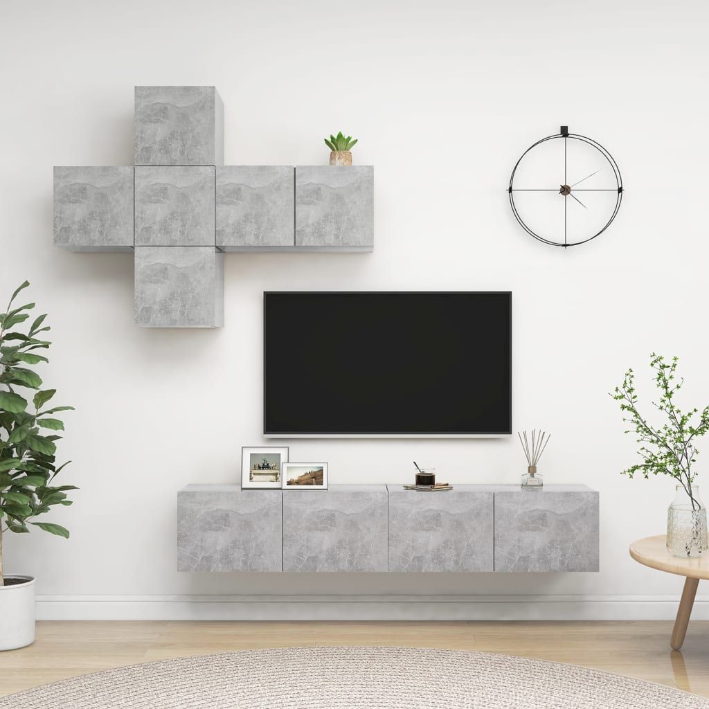 Set di Mobili Porta TV 7 pz Grigio Cemento in Legno Multistrato vidaXL