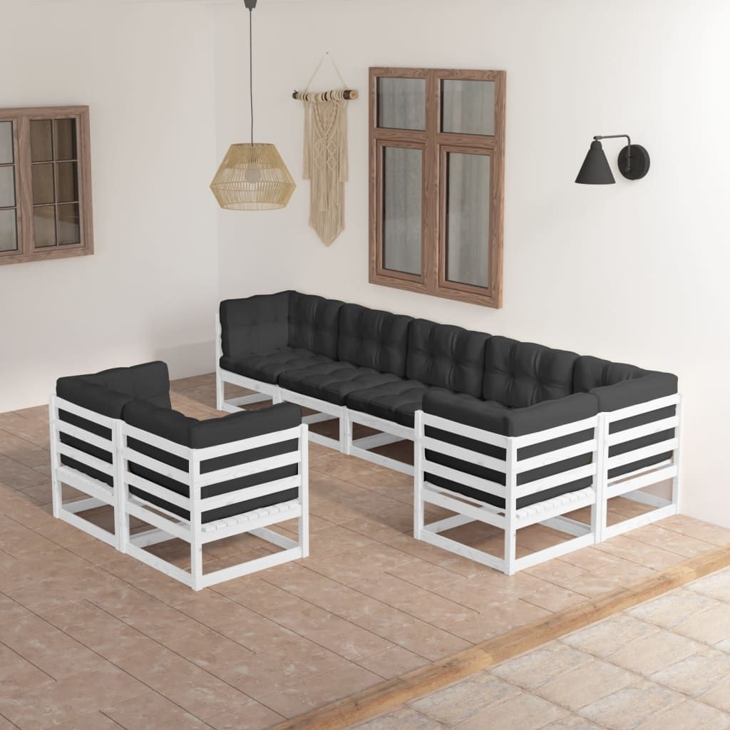 Set Salotto Giardino 8 pz Cuscini Antracite Legno Massello Pino vidaXL