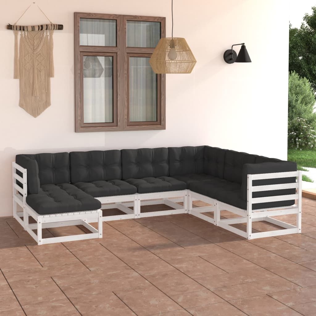 Set Salotto Giardino 7 pz Cuscini Antracite Legno Massello Pino vidaXL