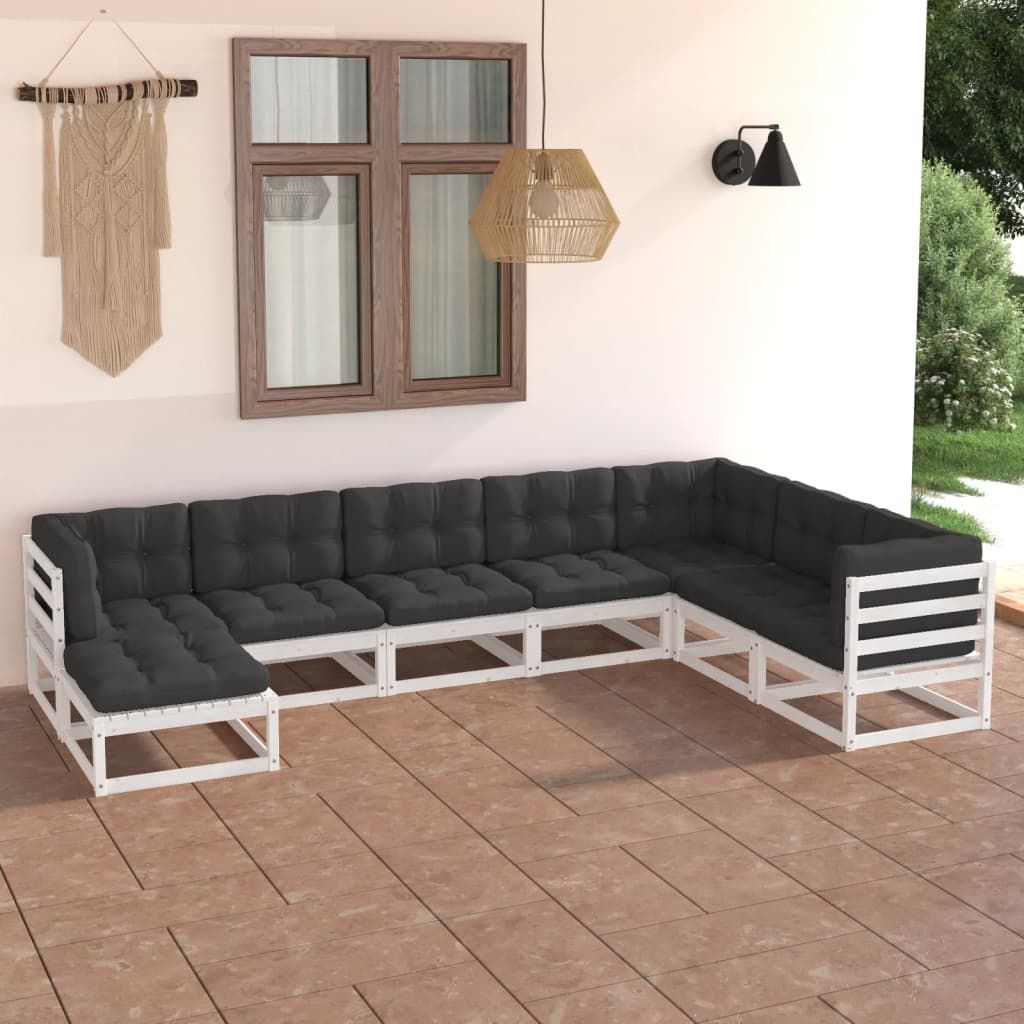 Set Salotto Giardino 8 pz Cuscini Antracite Legno Massello Pino vidaXL