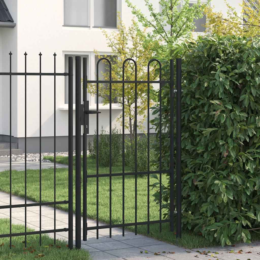 Cancello per recinzione BOXTEL porta singola con parte superiore ad arco in acciaio 1x1,5 m Nero vidaXL