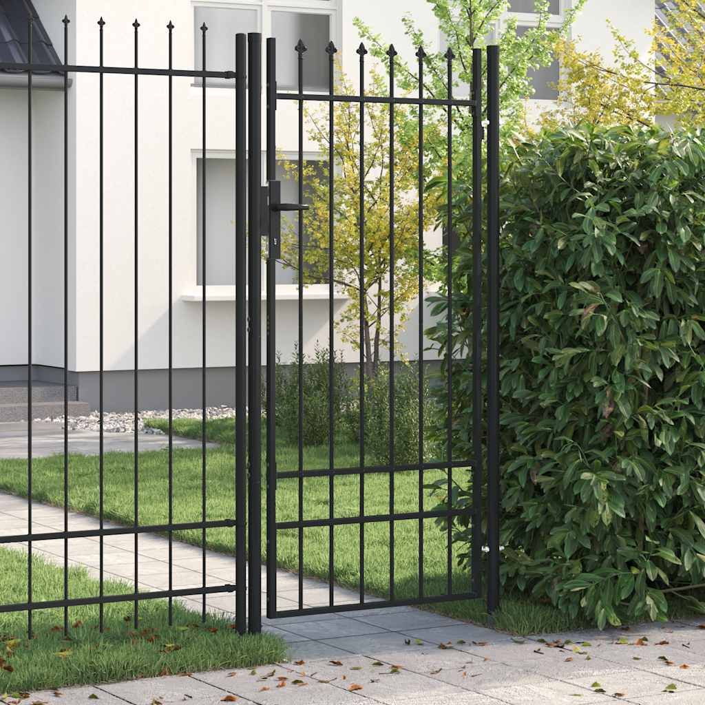Cancello per recinzione BOXTEL porta singola con punta in acciaio 1x2 m Nero vidaXL