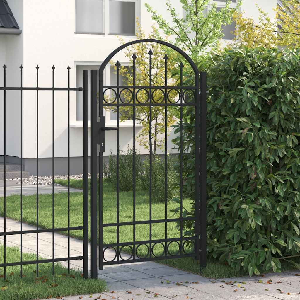 Cancello per recinzione ASSEN con parte superiore ad arco in acciaio 102x175 cm Nero vidaXL