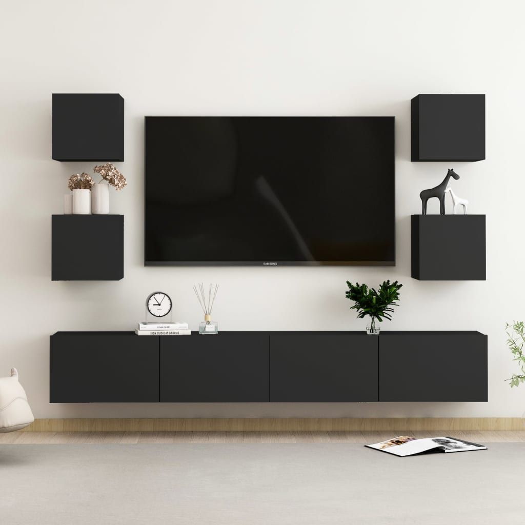 Set di Mobili Porta TV 6 pz Nero in Legno Multistrato vidaXL