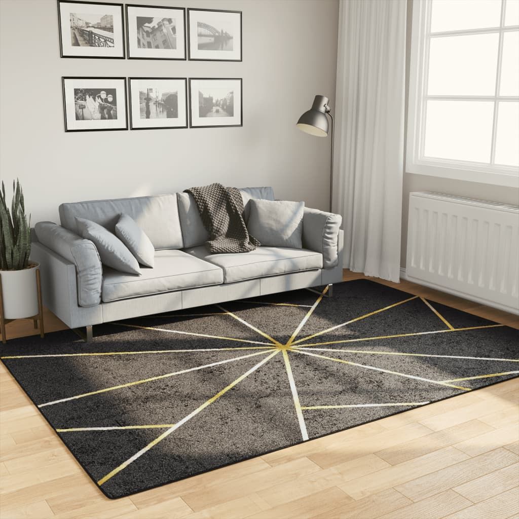 Tappeto Lavabile Nero e Oro 160x230 cm Antiscivolo vidaXL