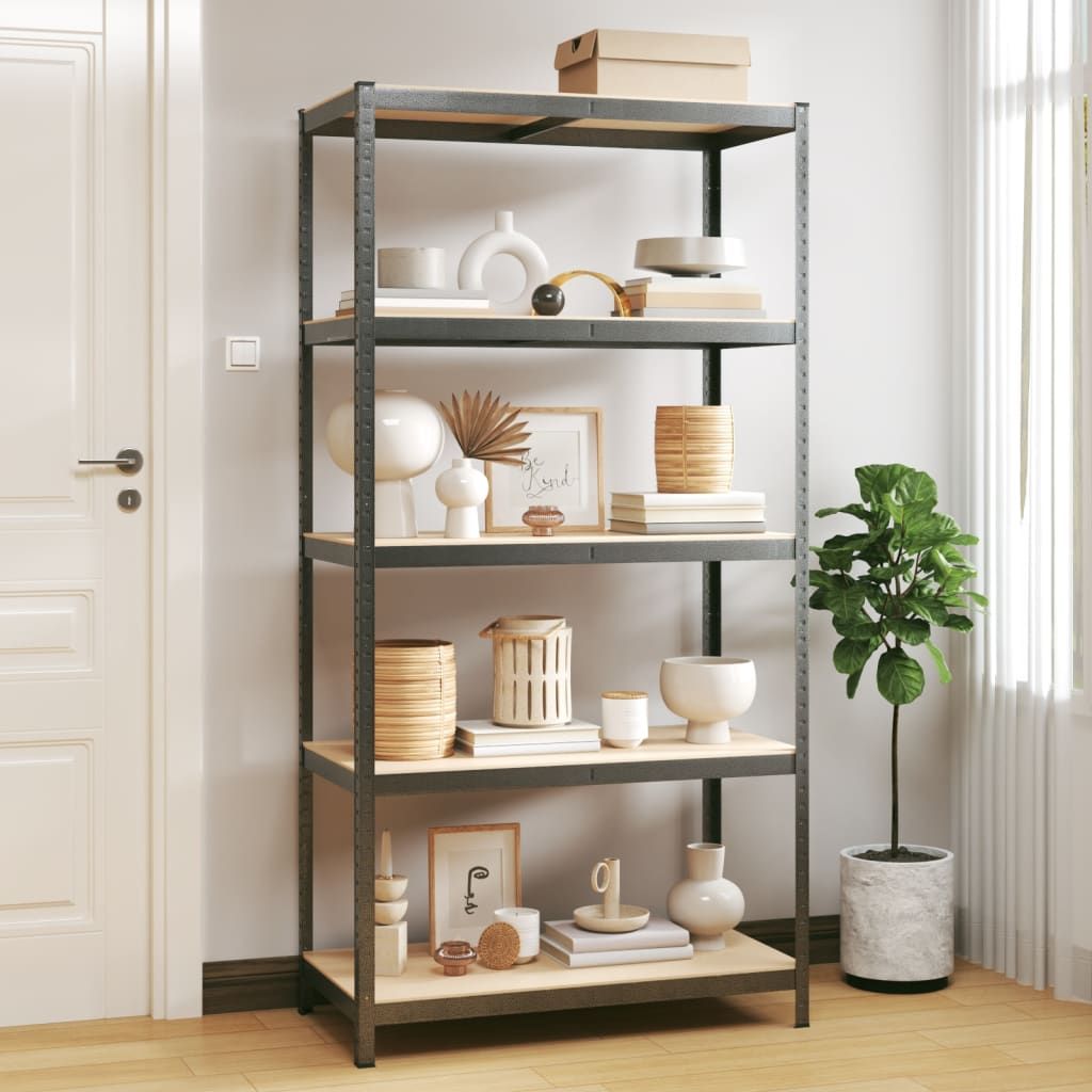 Scaffale Resistente 5 Strati Grigio Acciaio e Legno Multistrato vidaXL