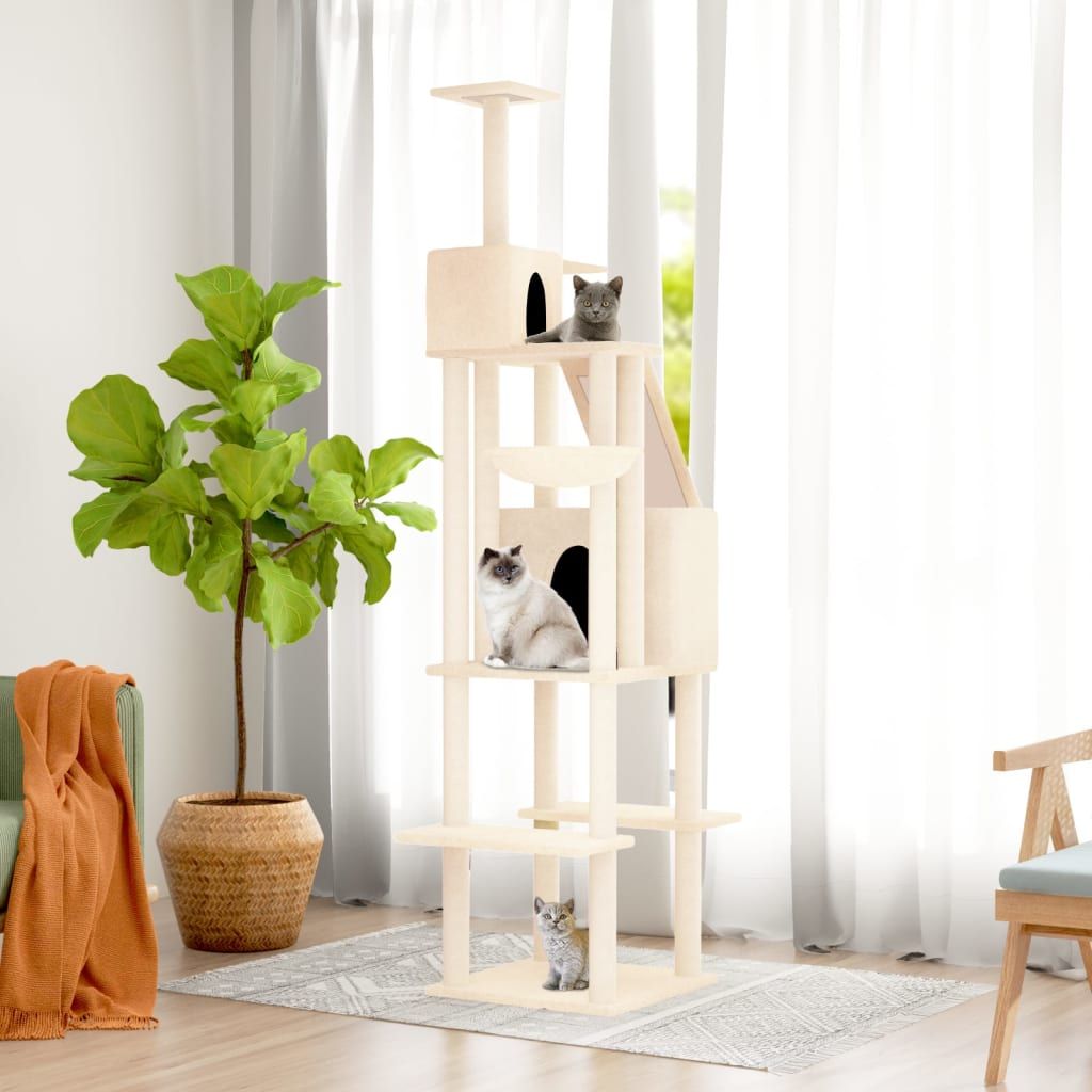 Albero per Gatti con Tiragraffi in Sisal Crema 201 cm vidaXL