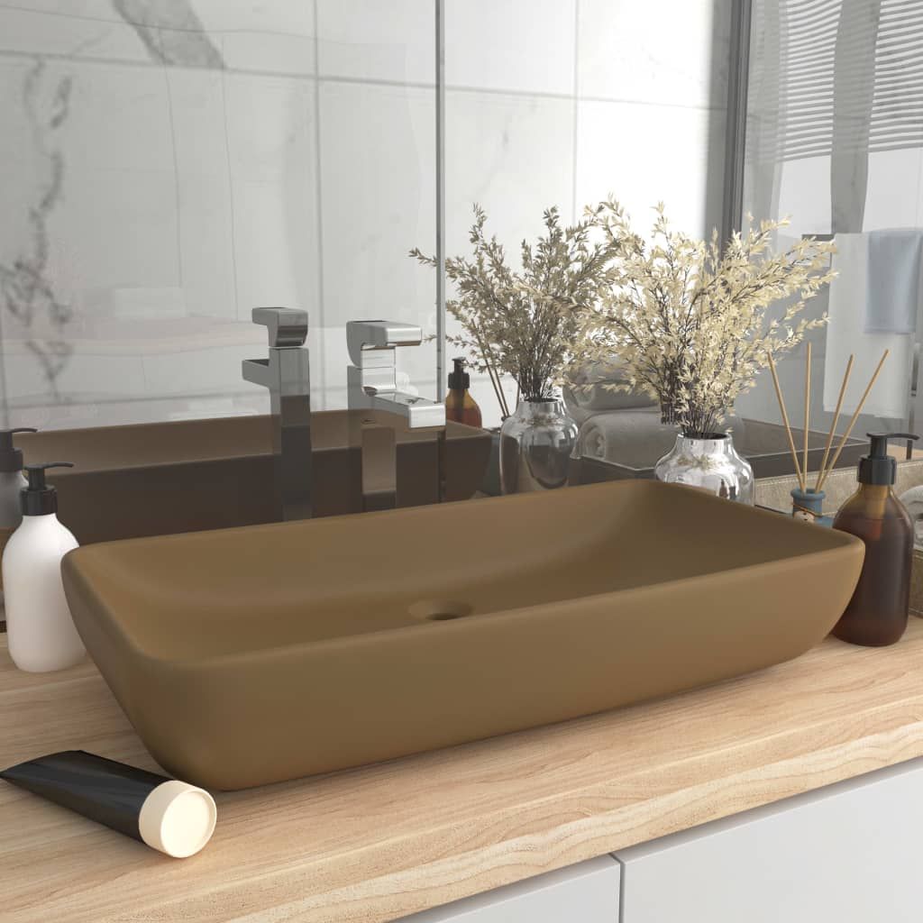 Lavandino Lusso Rettangolare Crema Opaco 71x38 cm in Ceramica vidaXL