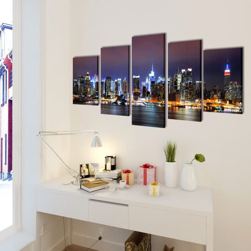 5 pz Set Stampa su Tela da Muro Panorama New York a Colori 100 x 50 cm vidaXL
