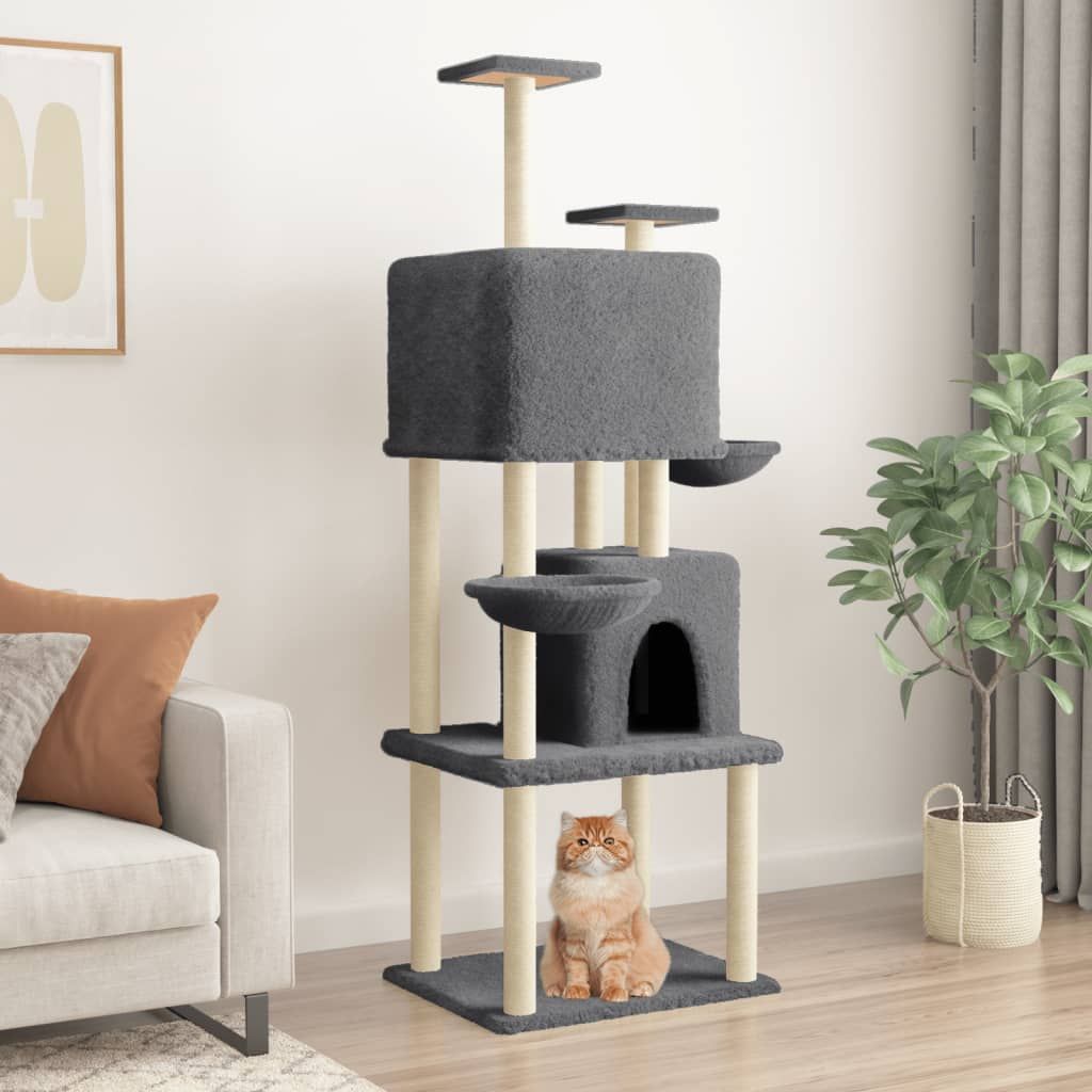 Albero per Gatti con Tiragraffi in Sisal Grigio Scuro 180 cm vidaXL