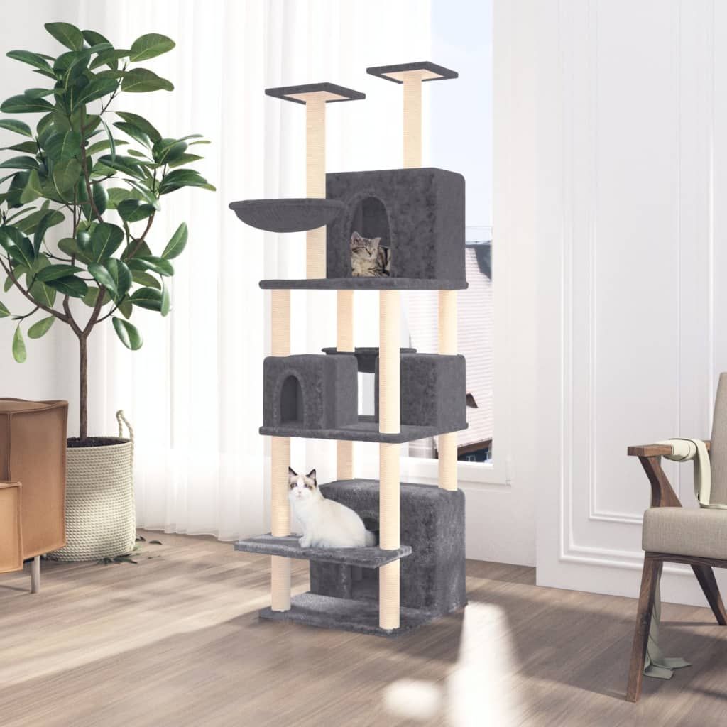 Albero per Gatti con Tiragraffi in Sisal Grigio Scuro 180 cm vidaXL