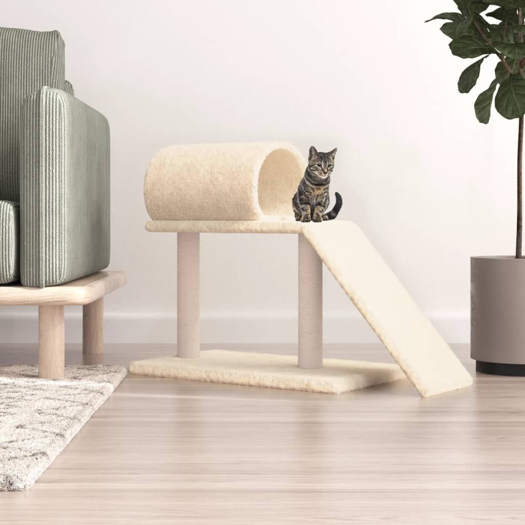 Pali Tiragraffi per Gatti con Tunnel e Scaletta Crema 55,5 cm vidaXL