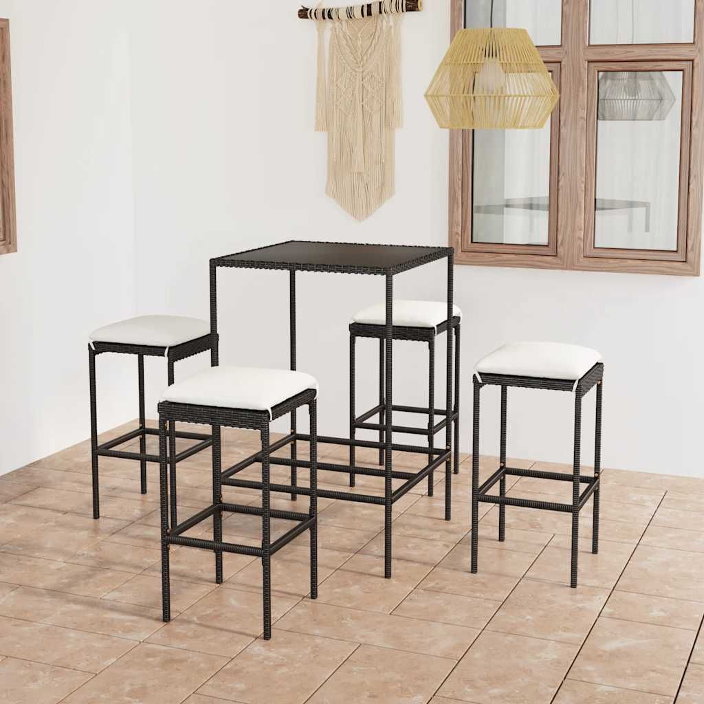 Set Bar da Giardino 5 pz con Cuscini in Polyrattan Nero vidaXL