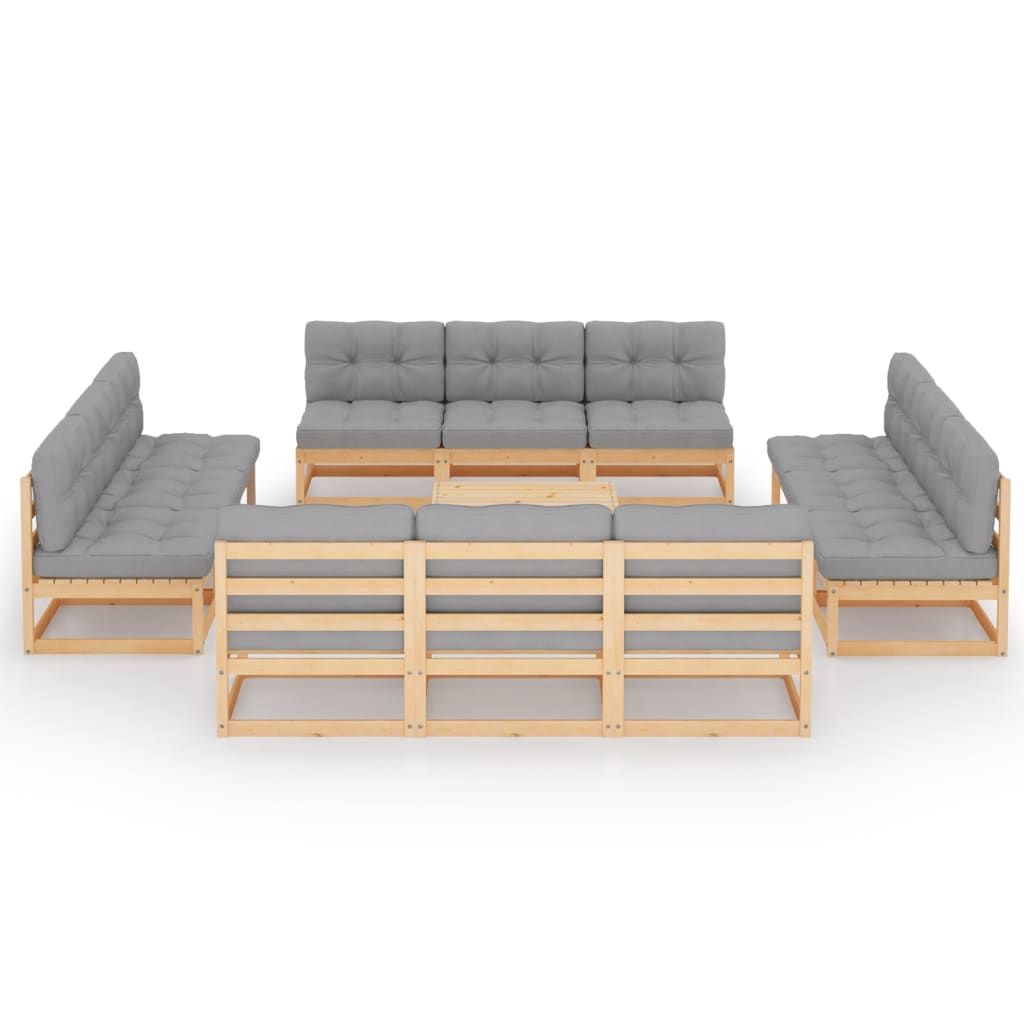 Set Divani da Giardino 13 pz con Cuscini Legno Massello di Pino vidaXL