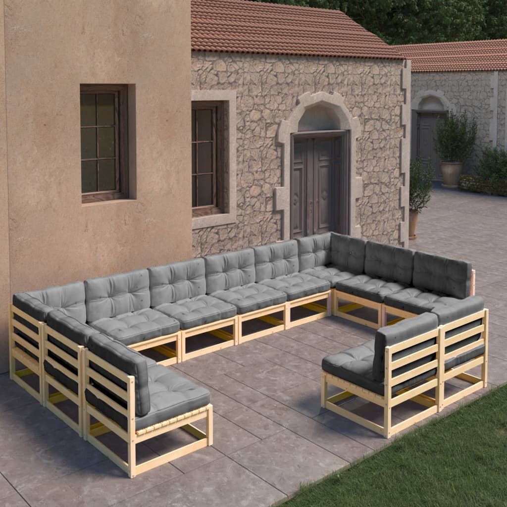Set Divani Giardino 12 pz con Cuscini in Legno Massello di Pino vidaXL