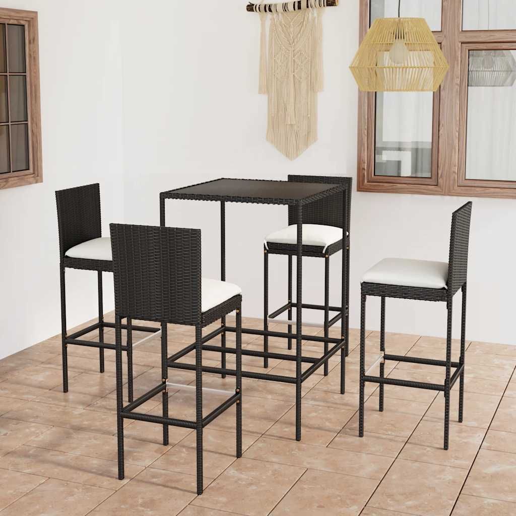 Set Bar da Giardino 5 pz con Cuscini in Polyrattan Nero vidaXL