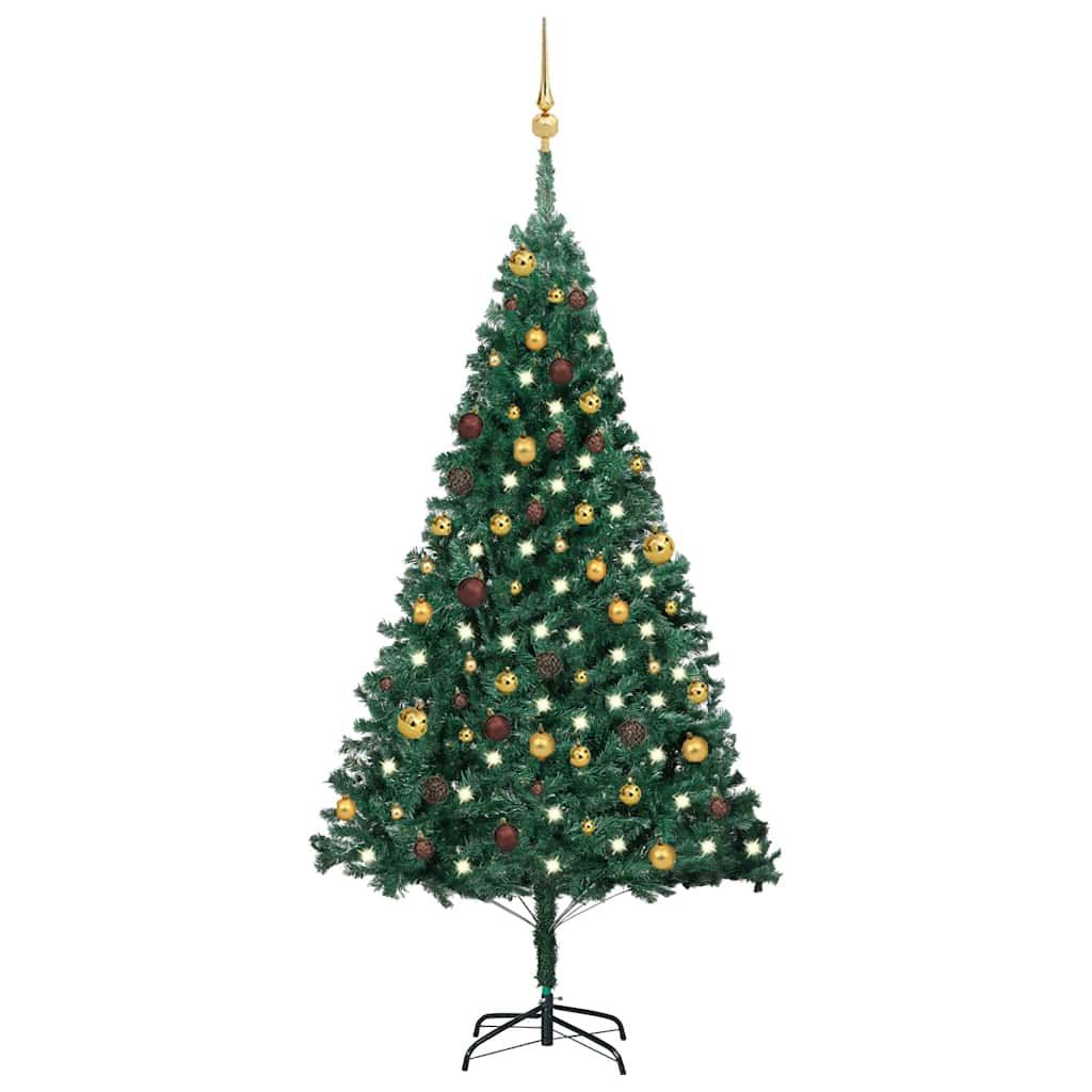 Albero di Natale Preilluminato con Palline Verde 180 cm PVC vidaXL