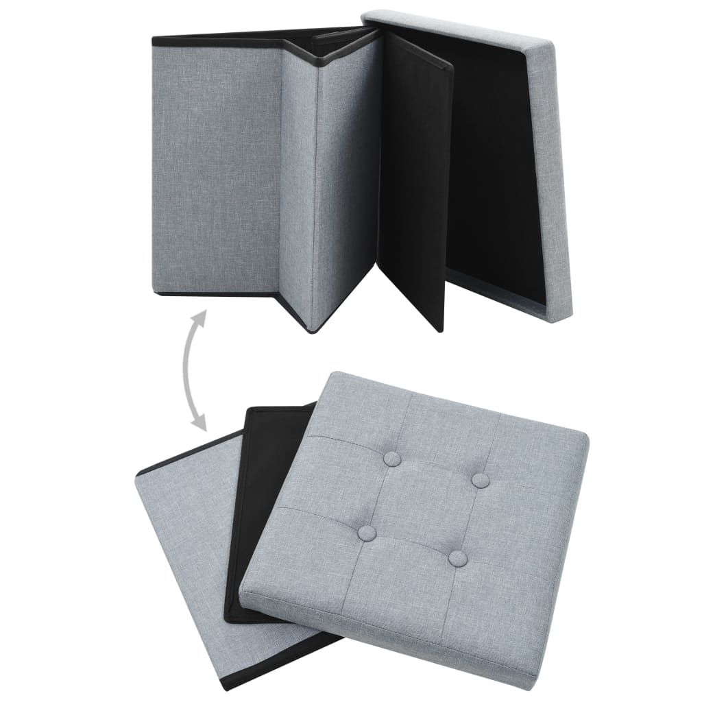 Pouf Pieghevole con Contenitore Grigio Chiaro in Simil Lino vidaXL