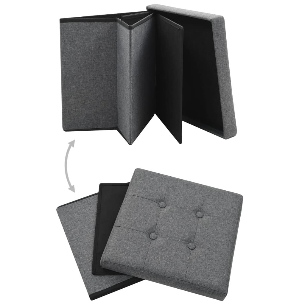 Sgabello Pieghevole con Contenitore Grigio Scuro in Simil Lino vidaXL