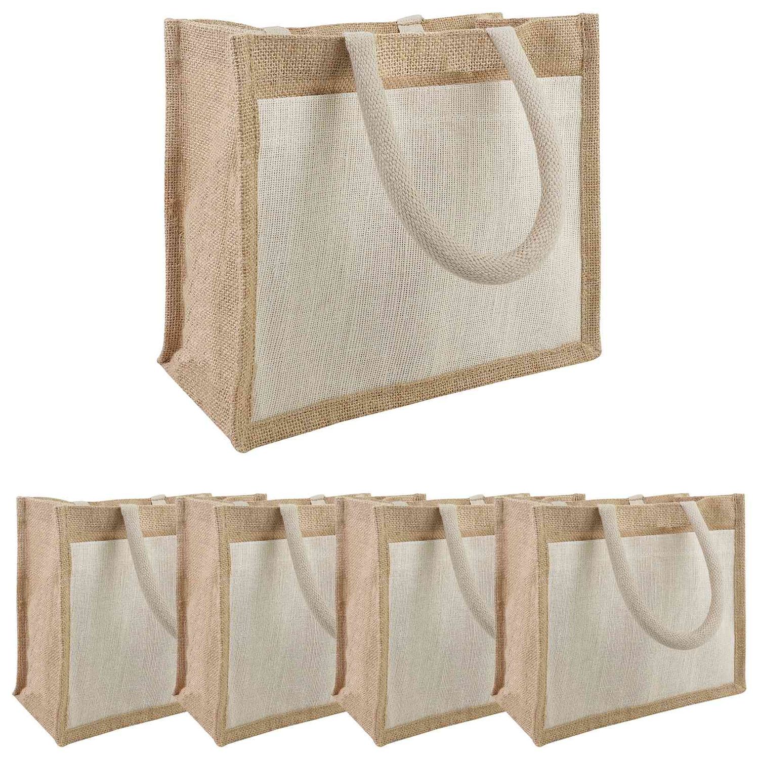 Borse in juta con tasca 5 pcs Naturale e Bianco 26 x 22 x 14 cm vidaXL