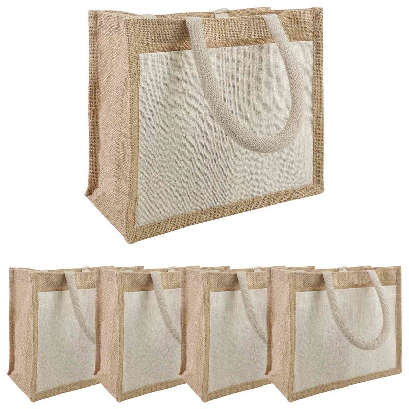 Borse in juta con tasca 5 pcs Naturale e Bianco 26 x 22 x 14 cm vidaXL