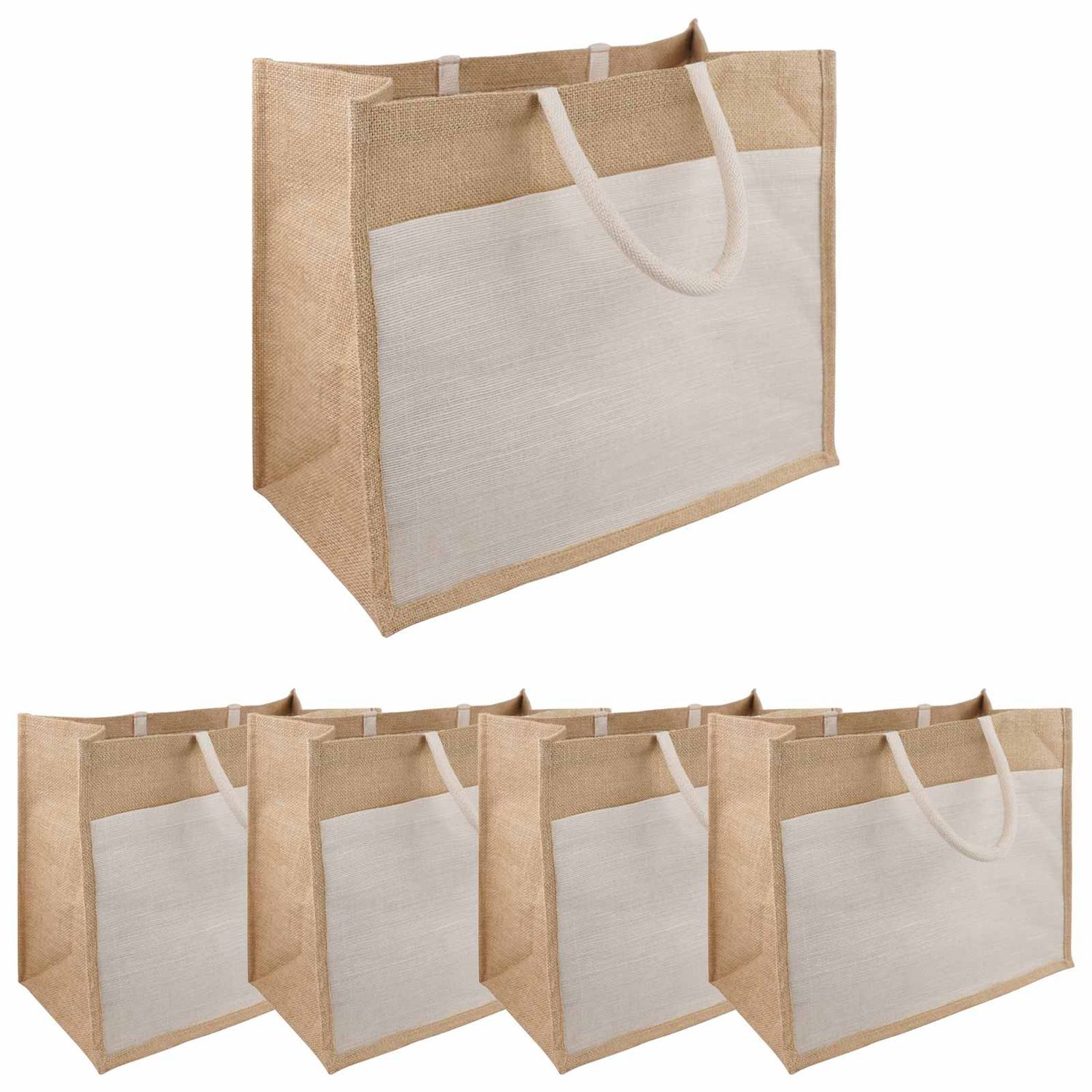 Borse in juta con tasca 5 pcs Naturale e Bianco 42 x 33 x 19 cm vidaXL