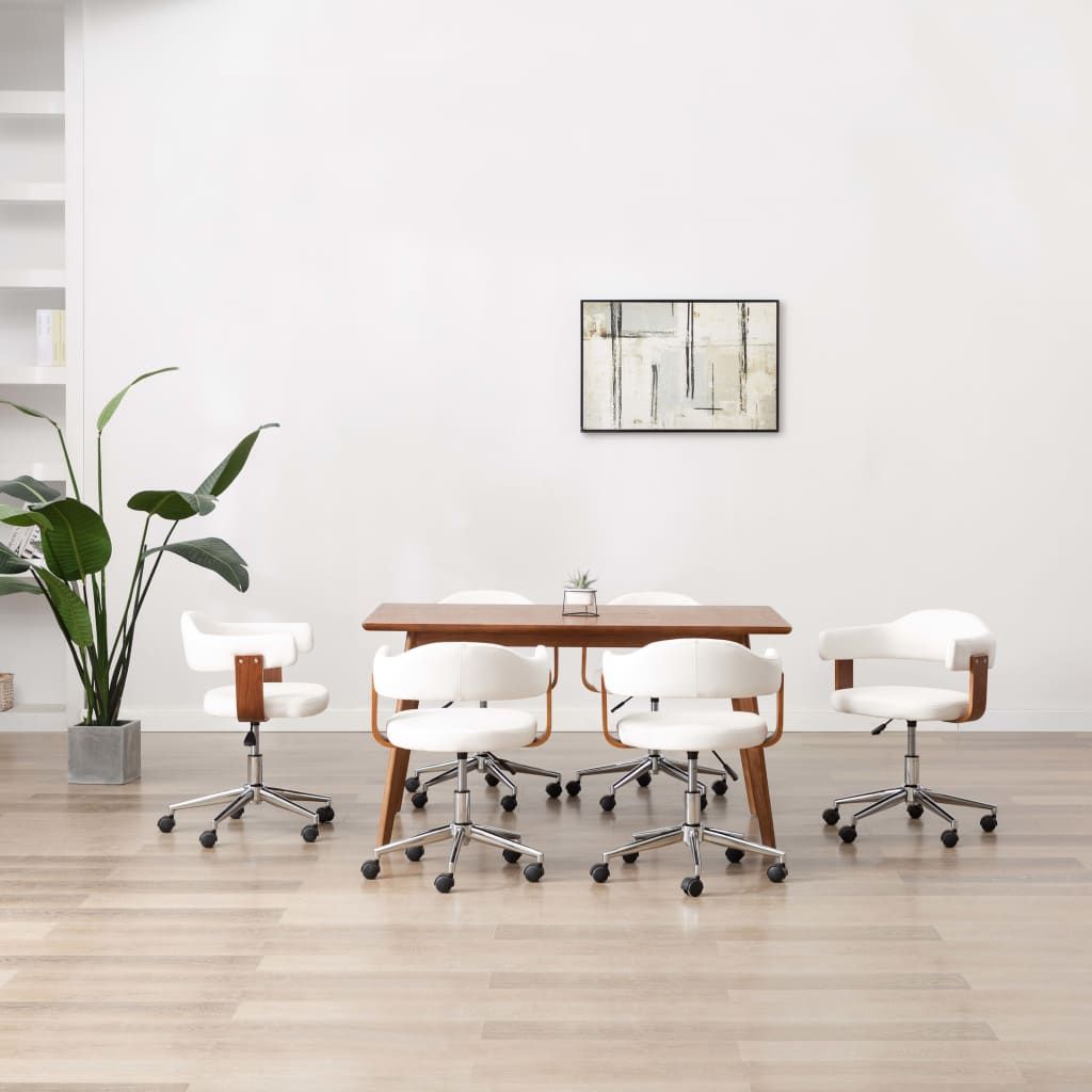 Sedie da Pranzo Girevoli 6 pz Bianche Legno Curvo e Similpelle vidaXL