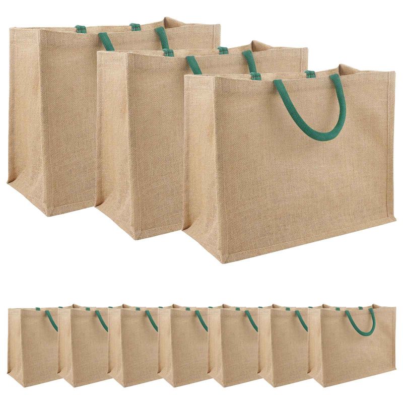 Borse in juta 10 pcs Naturale e Verde 42 x 33 x 19 cm vidaXL