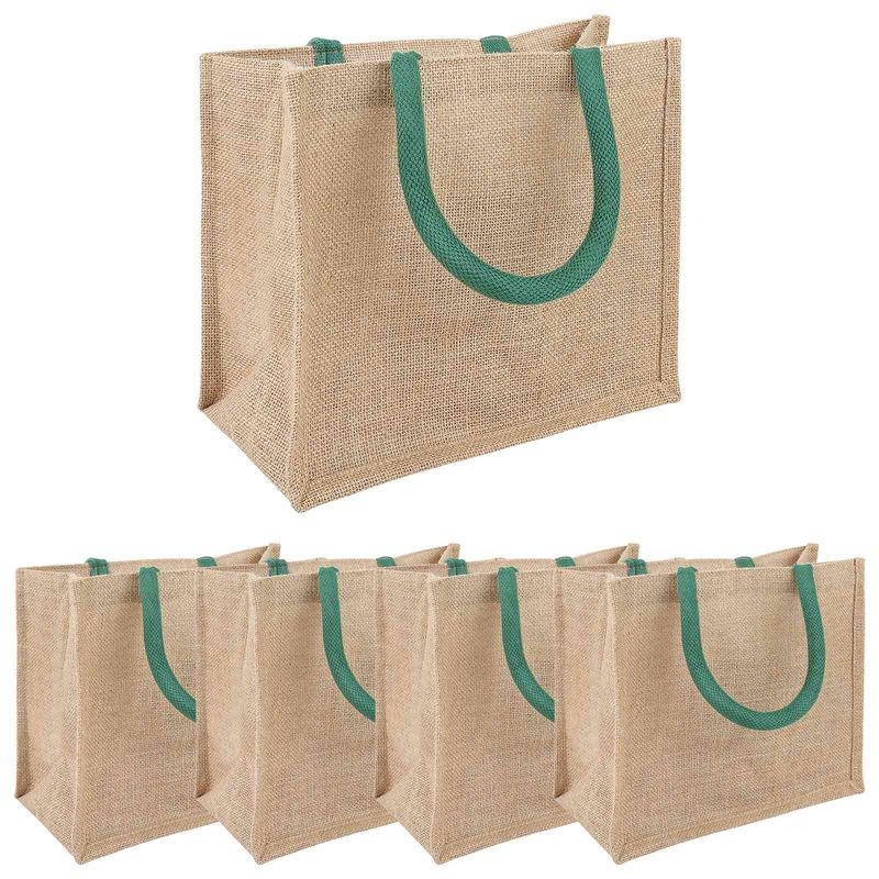 Borse in juta 5 pcs Naturale e Verde 26 x 22 x 14 cm vidaXL