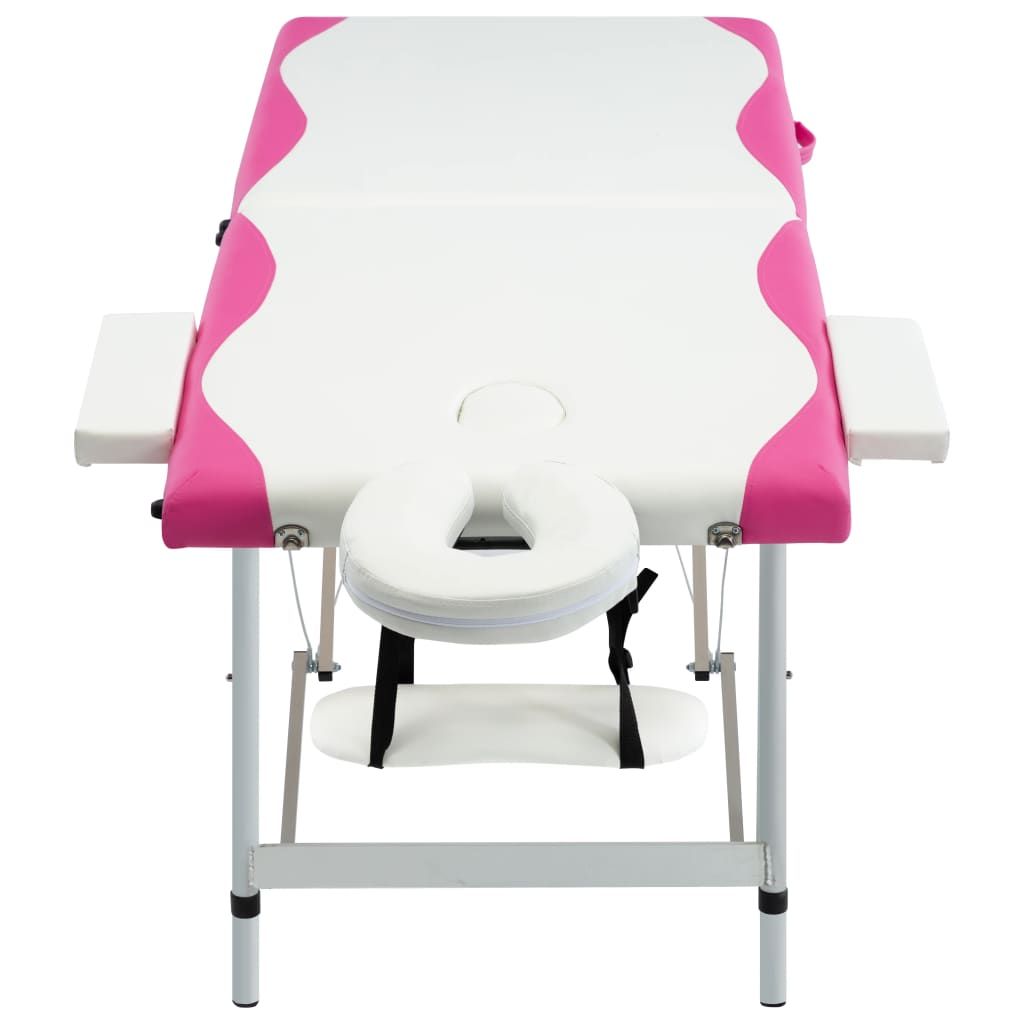 Lettino Massaggio Pieghevole 2 Zone in Alluminio Bianco e Rosa vidaXL