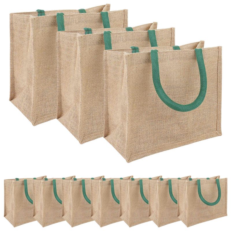 Borse in juta 10 pcs Naturale e Verde 26 x 22 x 14 cm vidaXL