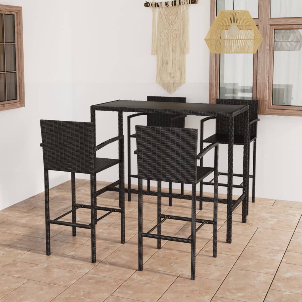 Set da Bar da Giardino 5 pz in Polyrattan Nero vidaXL