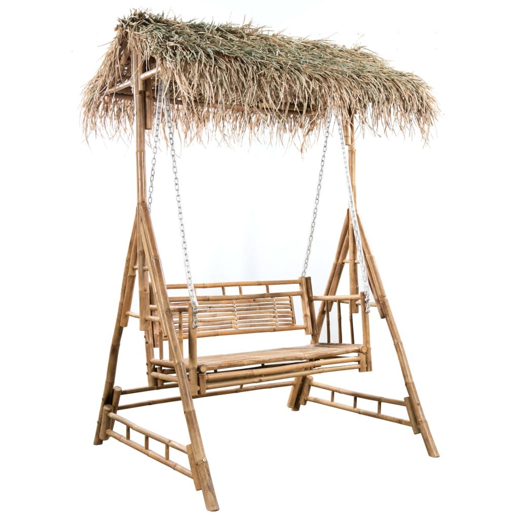 Dondolo da Giardino 2 Posti Cuscini Foglie di Palma 202cm Bambù vidaXL
