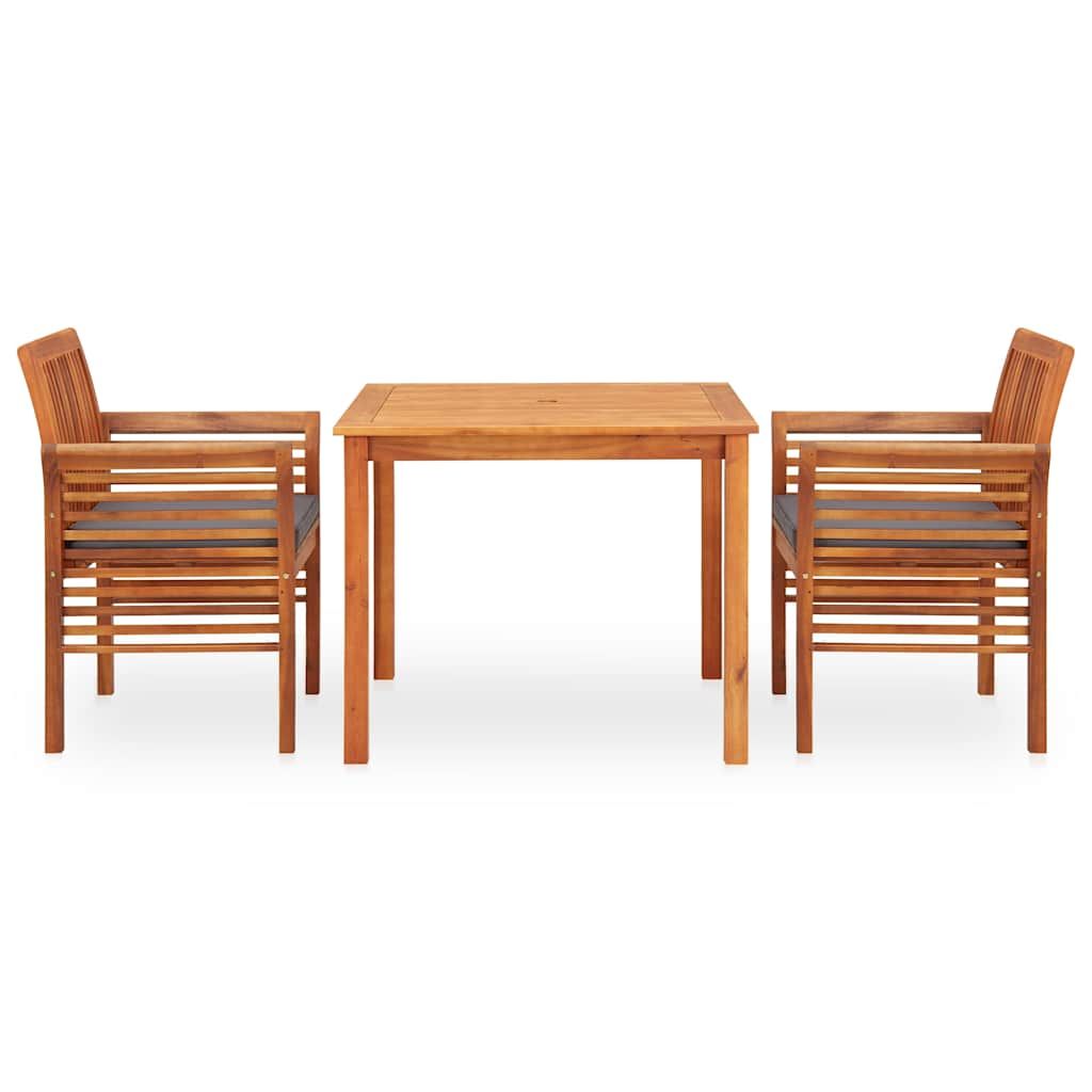 Set da Pranzo da Giardino 3 pz con Cuscini Massello di Acacia vidaXL