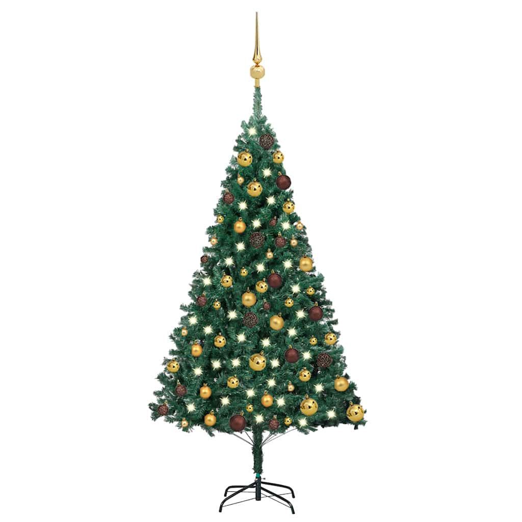 Albero di Natale Preilluminato con Palline Verde 120 cm PVC vidaXL