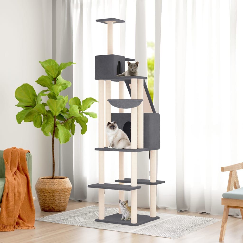 Albero per Gatti con Tiragraffi in Sisal Grigio Scuro 201 cm vidaXL