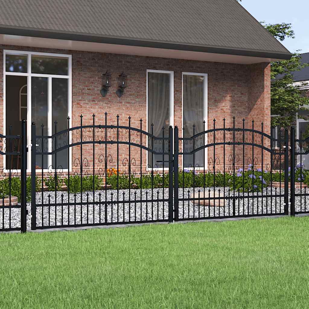 Cancello per recinzione KAMPEN con punta a lancia Nero 302x100 cm in acciaio vidaXL