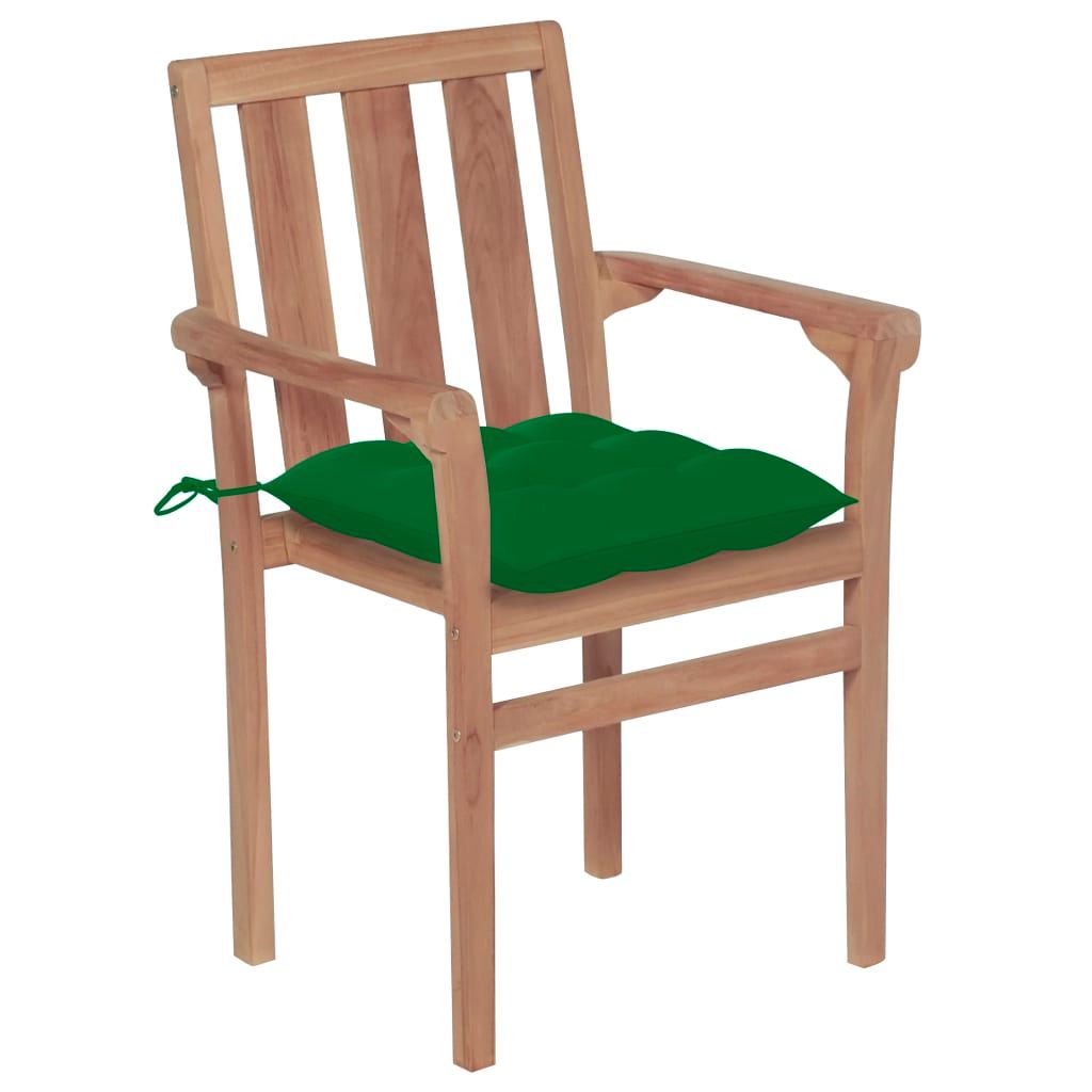 Sedie da Giardino 2 pz con Cuscini Verdi in Massello di Teak vidaXL